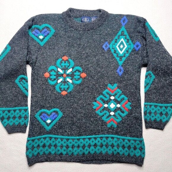 Vintage David Brent Acrylic Sweater Women's Small Gray Pullover Grannycore 80's - Picture 1 of 8